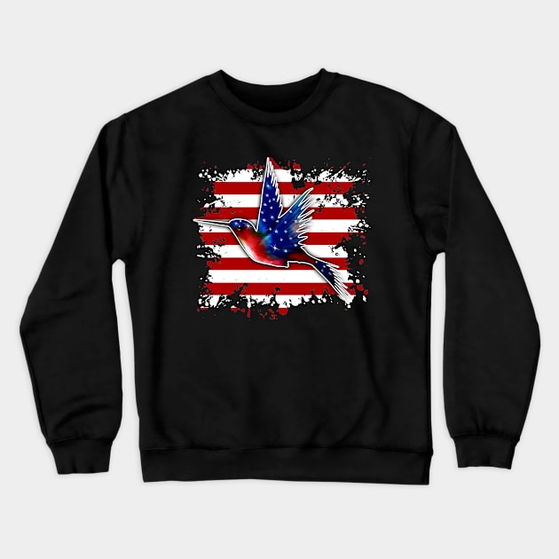 Hummingbird And American Flag T shirt Crewneck Sweatshirt by woodsqhn1